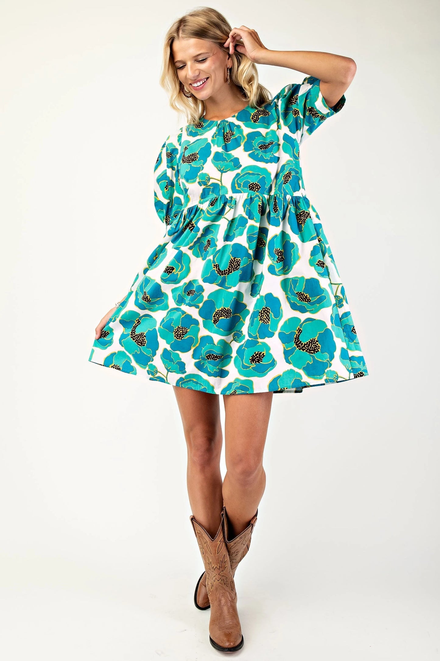 Teal floral mini dress