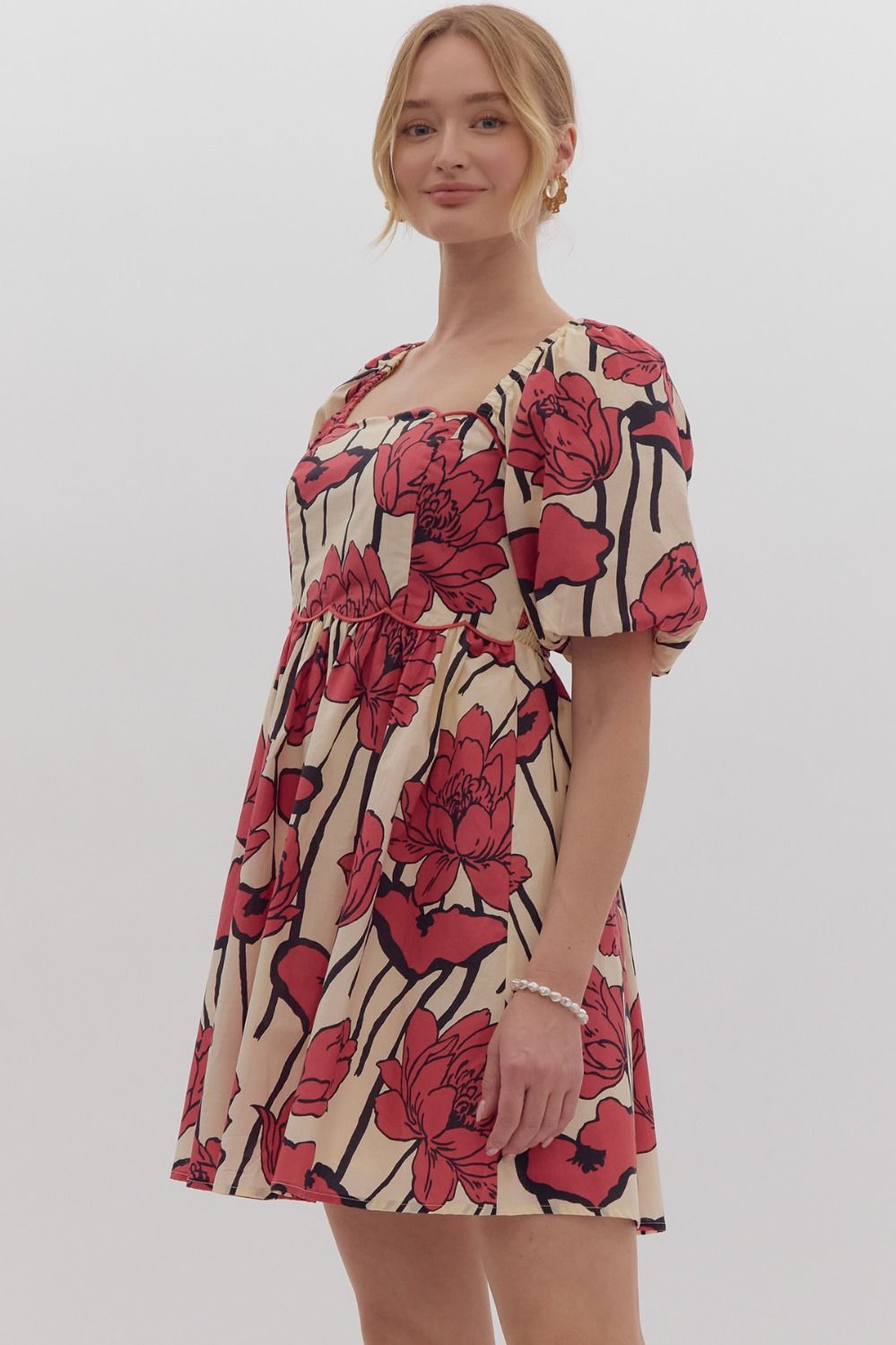 Striking red floral dress