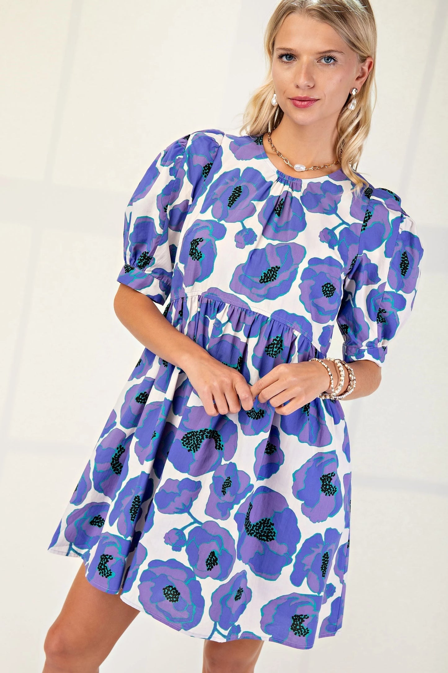 Purple floral print mini dress