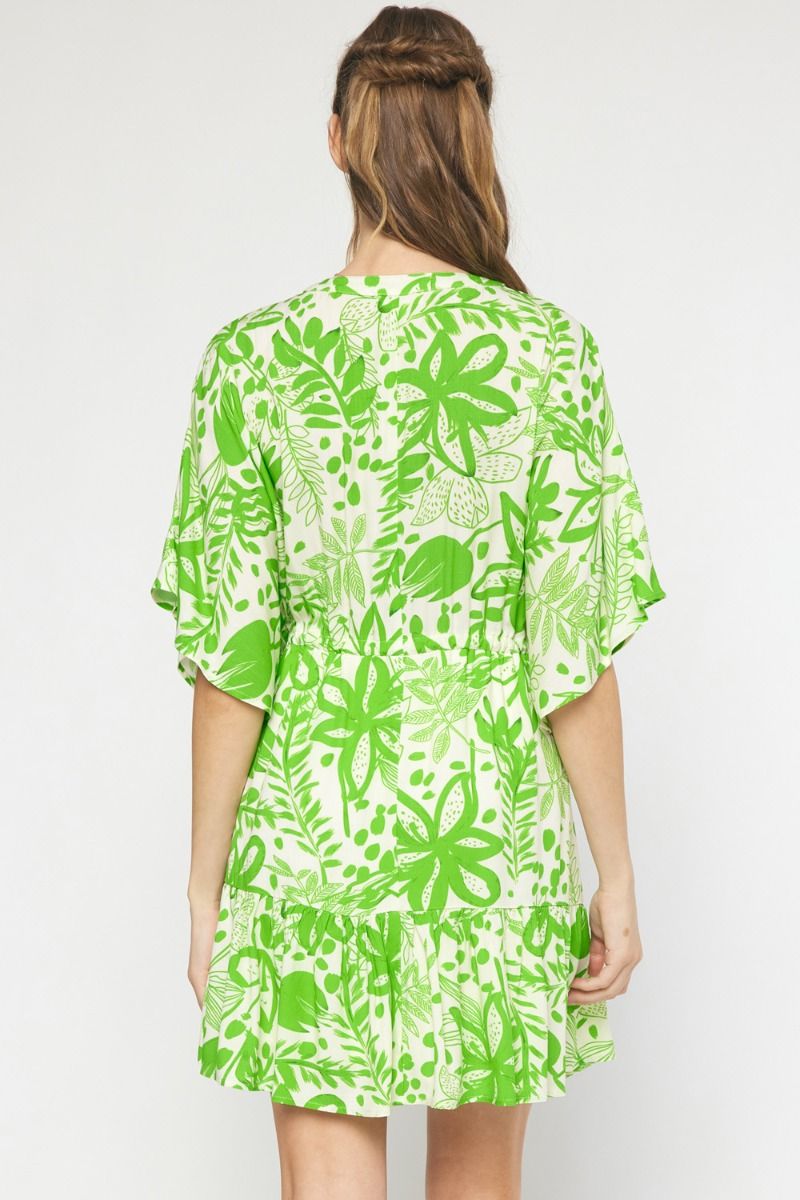 Lime green floral print dress