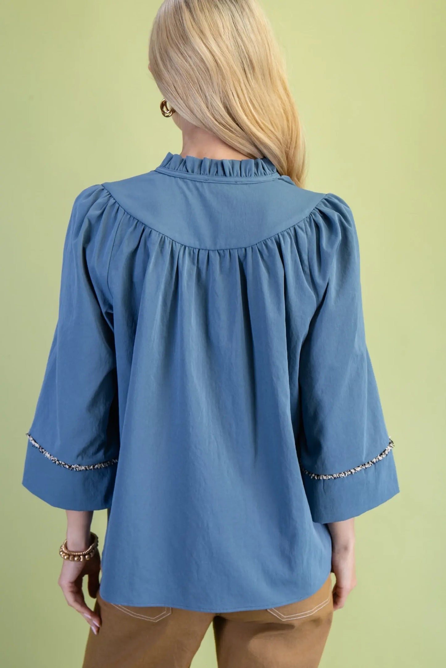 Blue ruffled neck top
