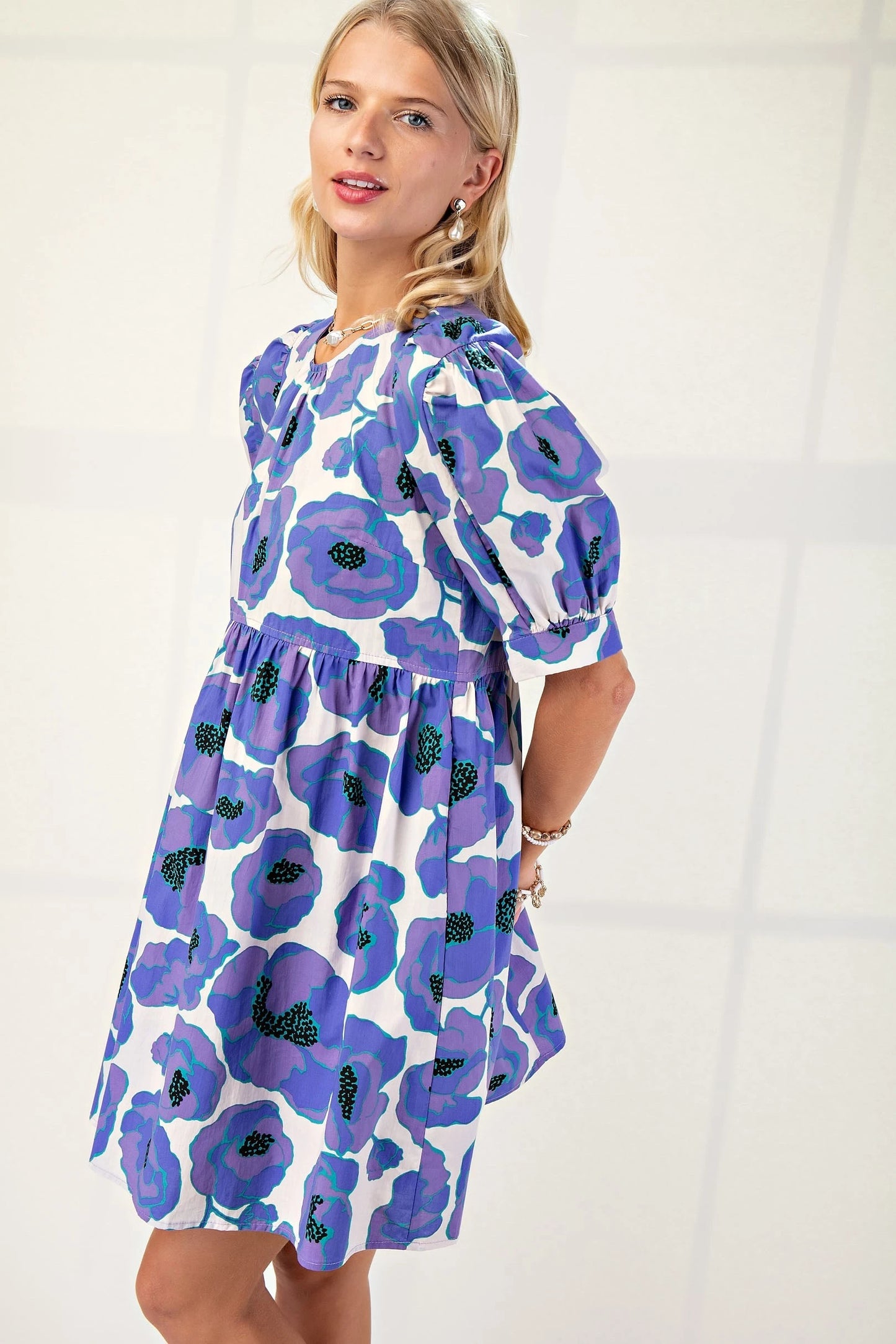 Purple floral print mini dress