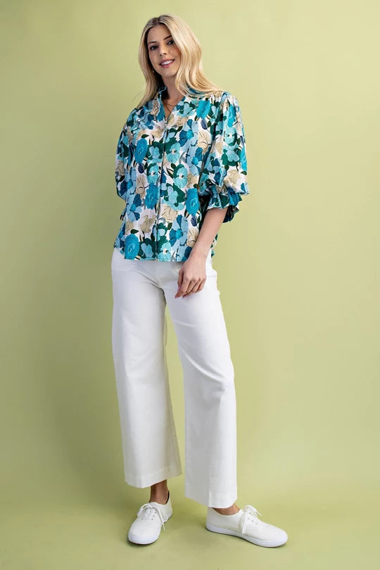 Turquoise floral blouse
