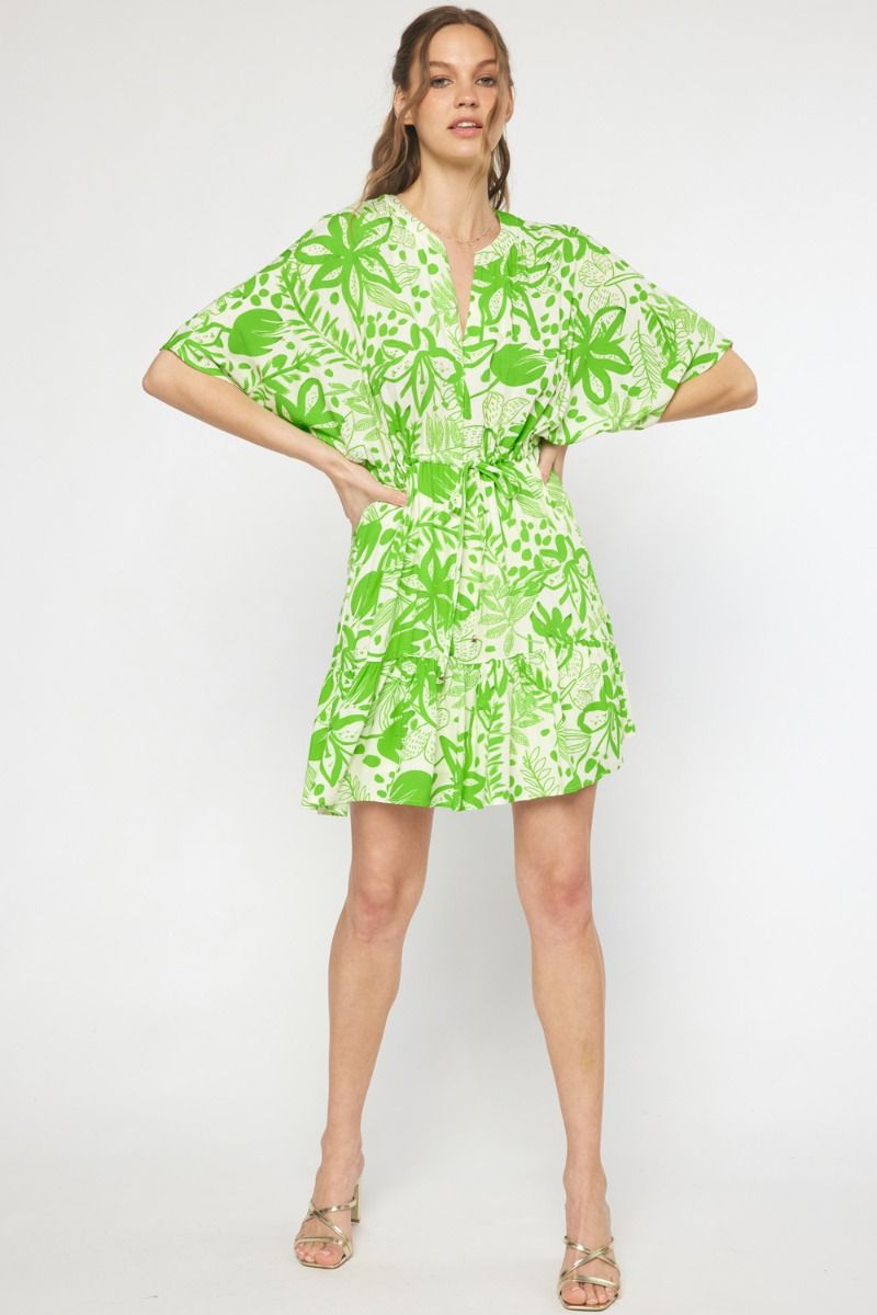 Lime green floral print dress