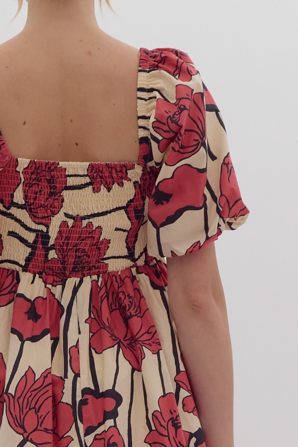 Striking red floral dress