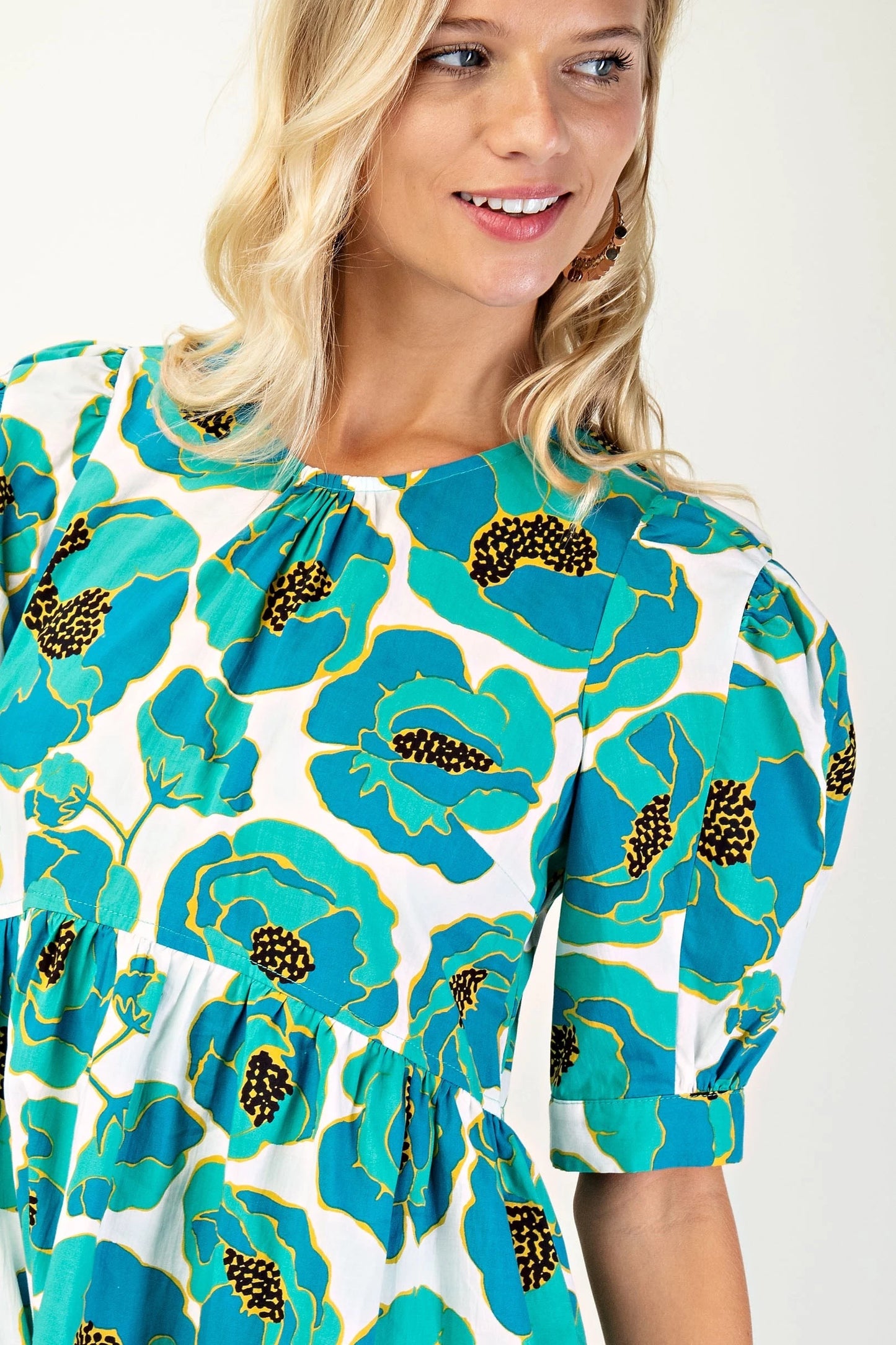 Teal floral mini dress