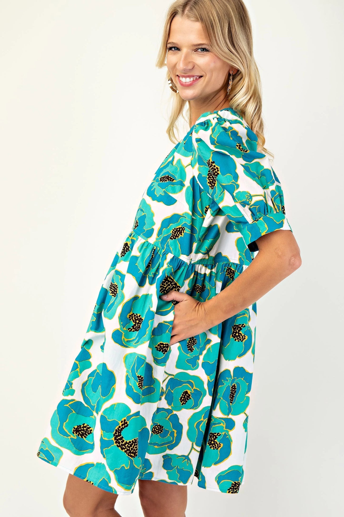 Teal floral mini dress