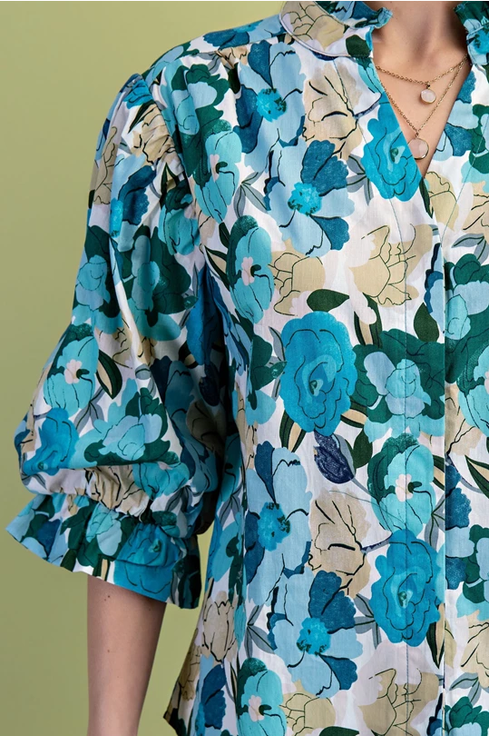 Turquoise floral blouse