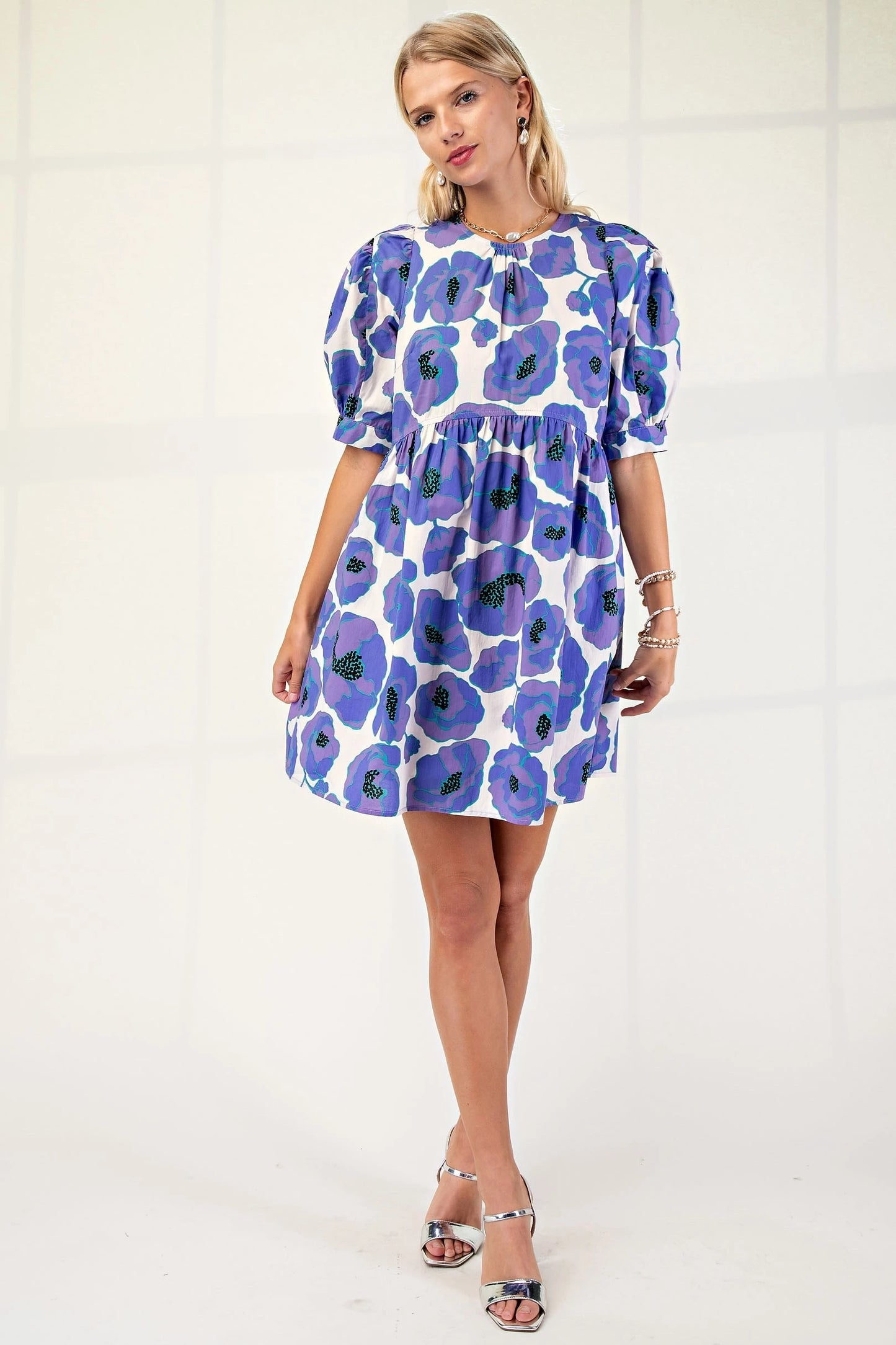 Purple floral print mini dress