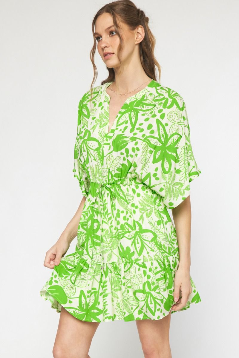 Lime green floral print dress