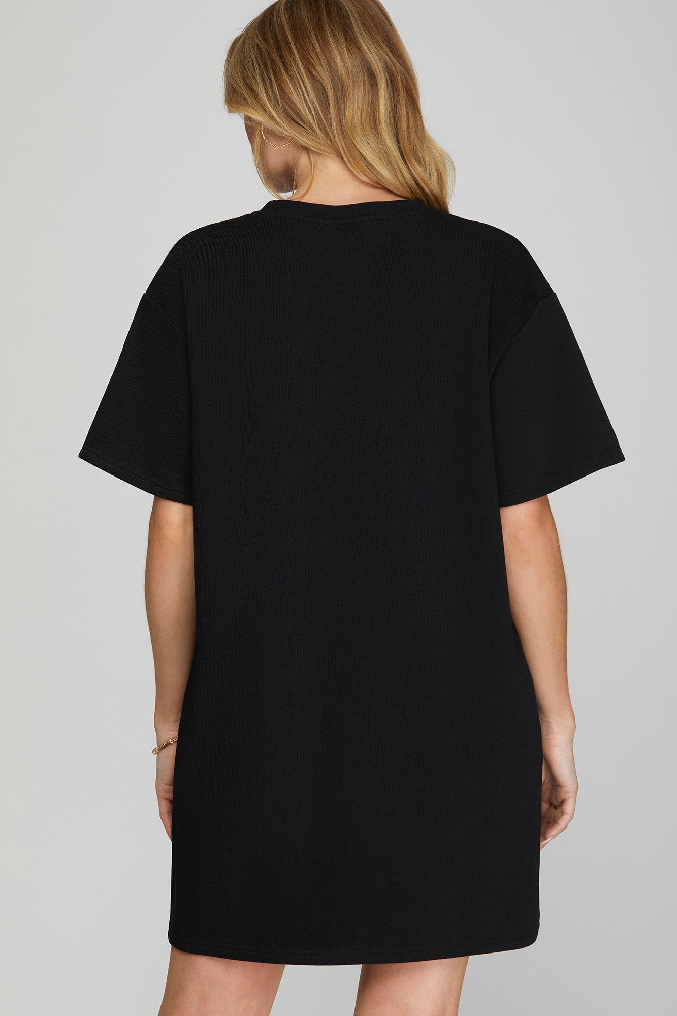 Ribbed knit black mini dress