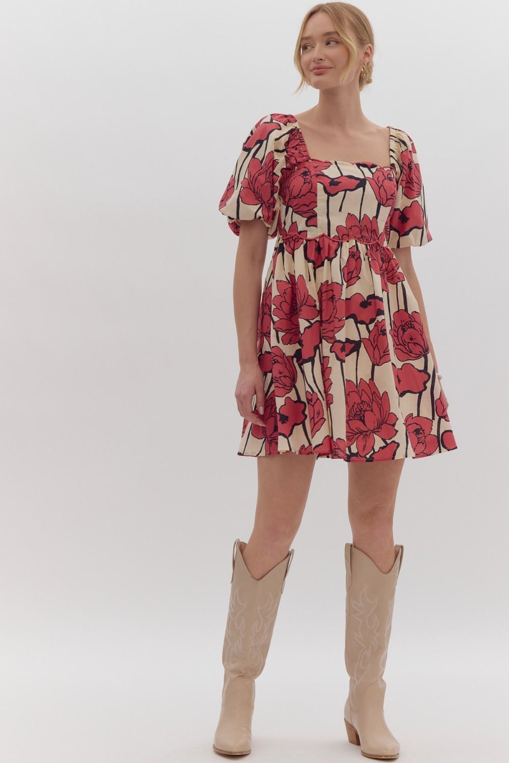 Striking red floral dress