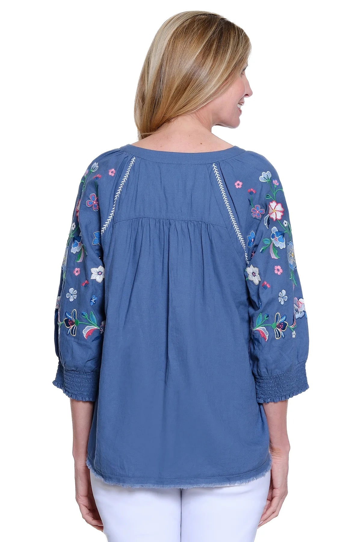 Ali Miles Blue Linen Blend Top