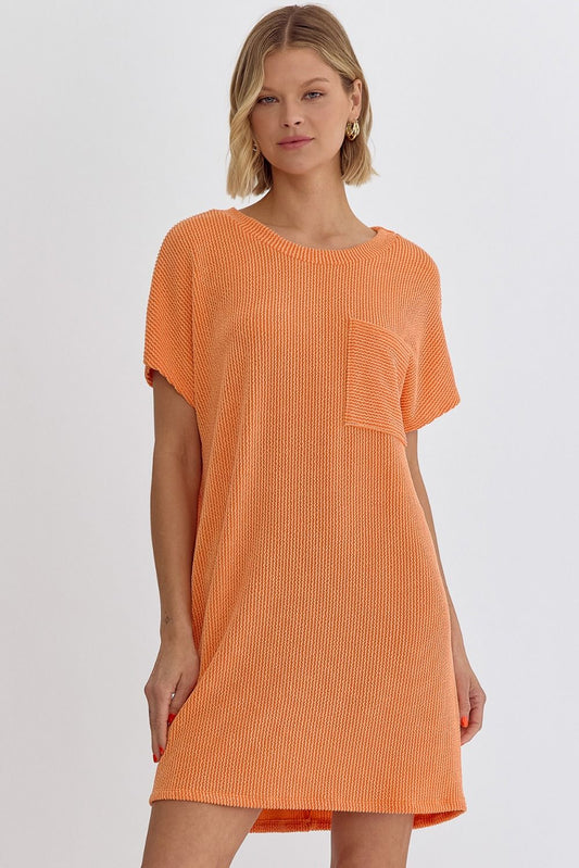 Orange Ribbed Knit Dress
