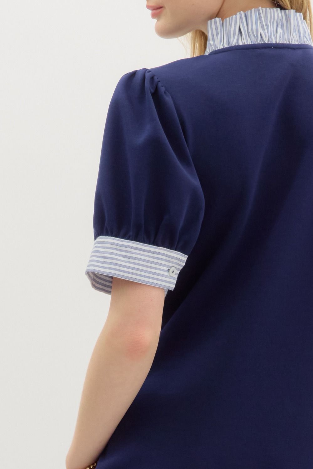 Navy dress with striped collar