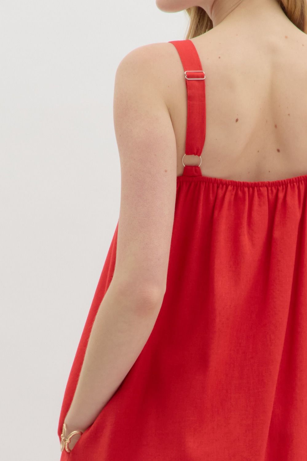 Red with pink stripe midi dress