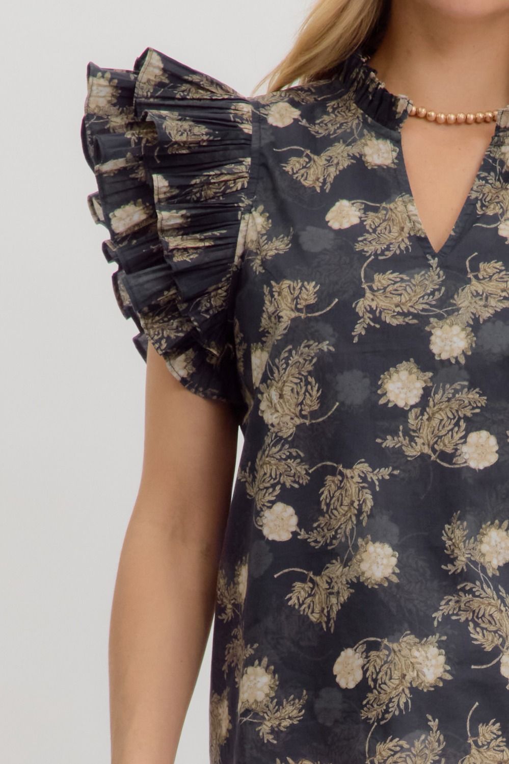 Navy printed ruffle sleeve top