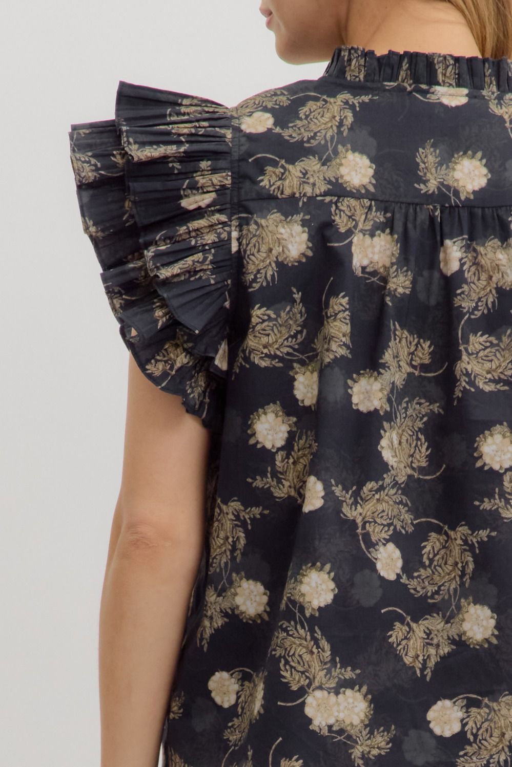 Navy printed ruffle sleeve top