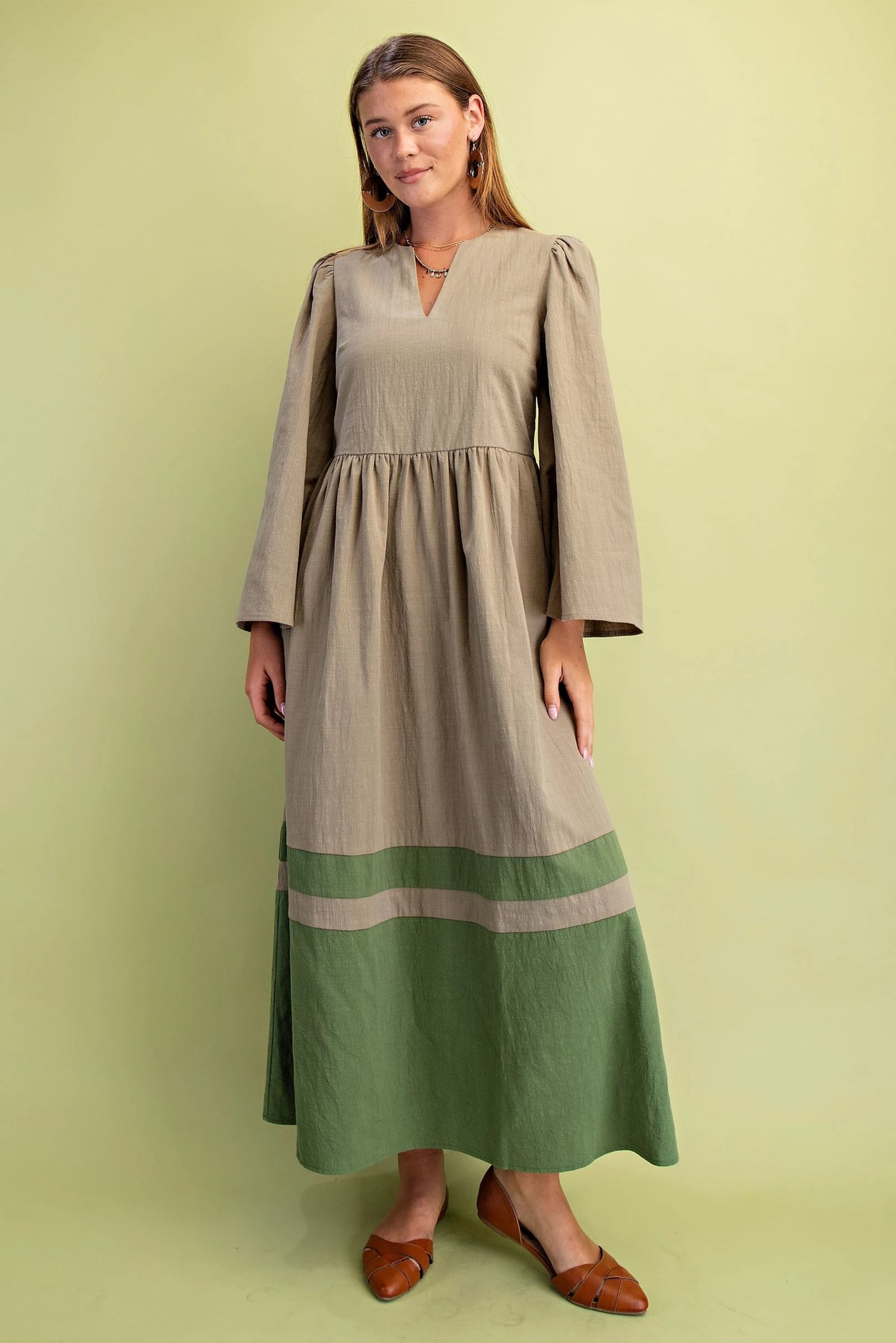 Color blocked green midi dress
