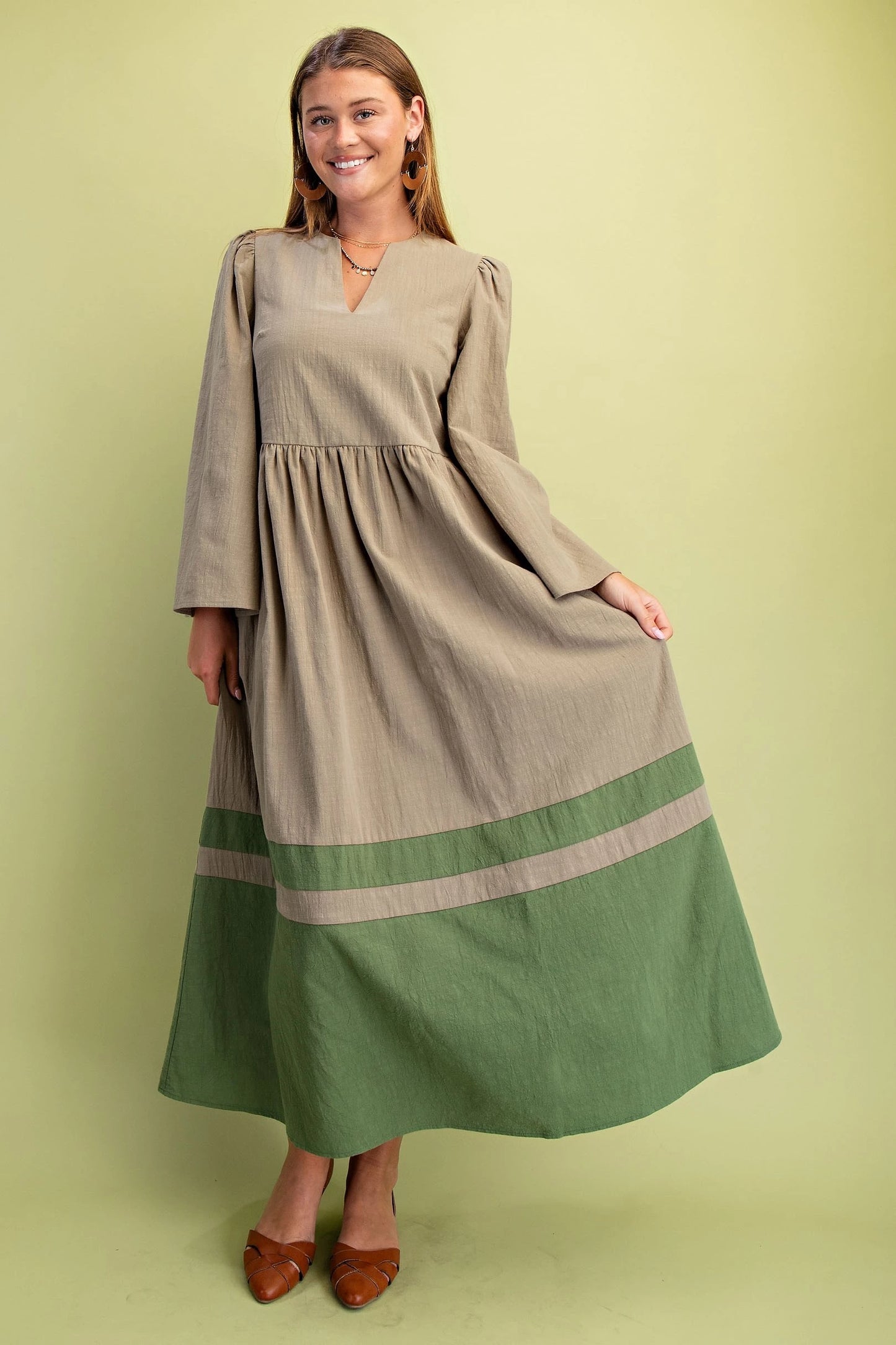 Color blocked green midi dress
