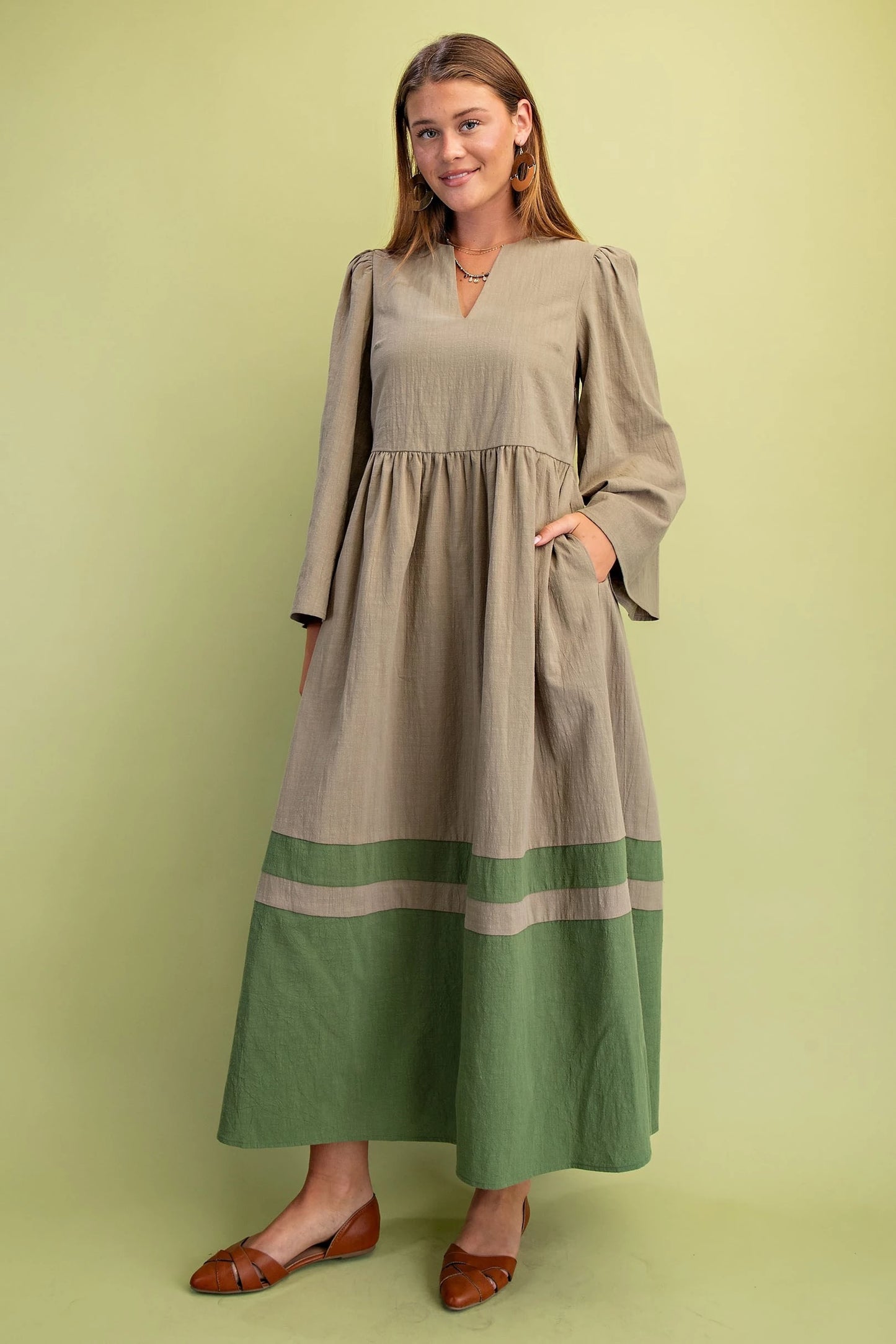 Color blocked green midi dress