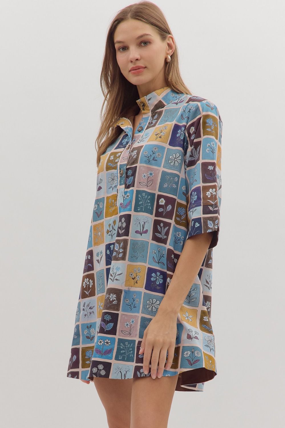 Patch quilt print mini dress