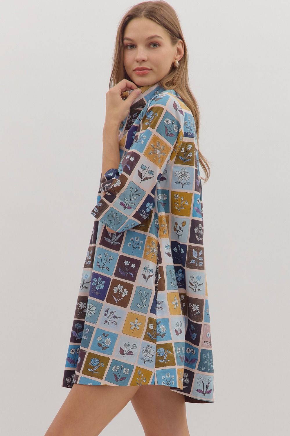 Patch quilt print mini dress