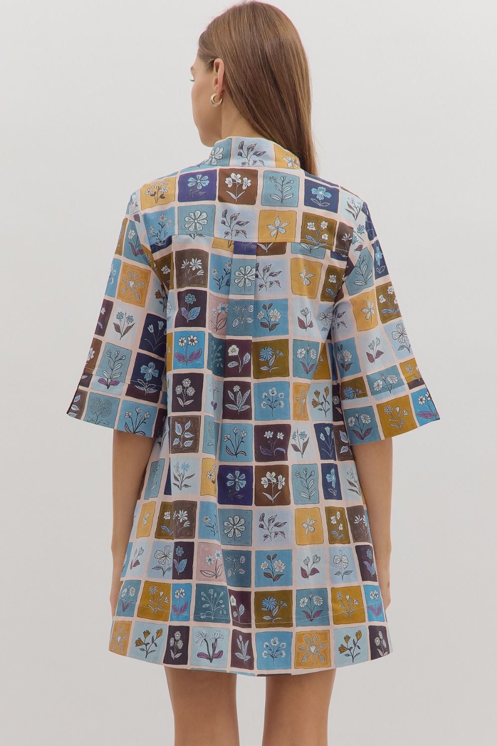 Patch quilt print mini dress