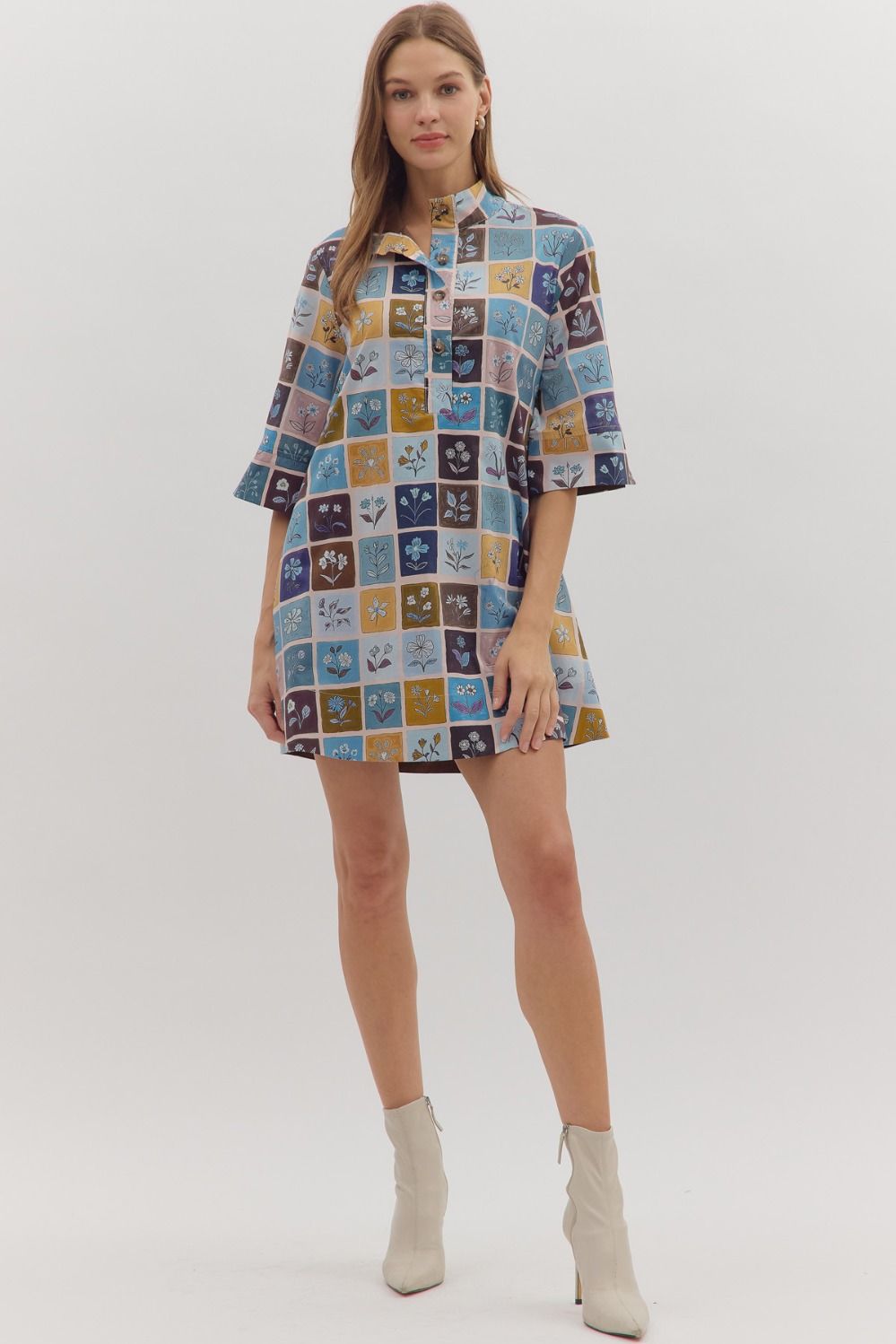 Patch quilt print mini dress