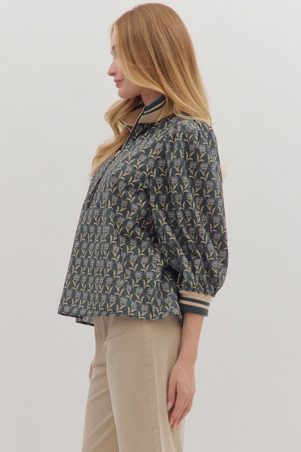 Chic blue 3/4 zip top