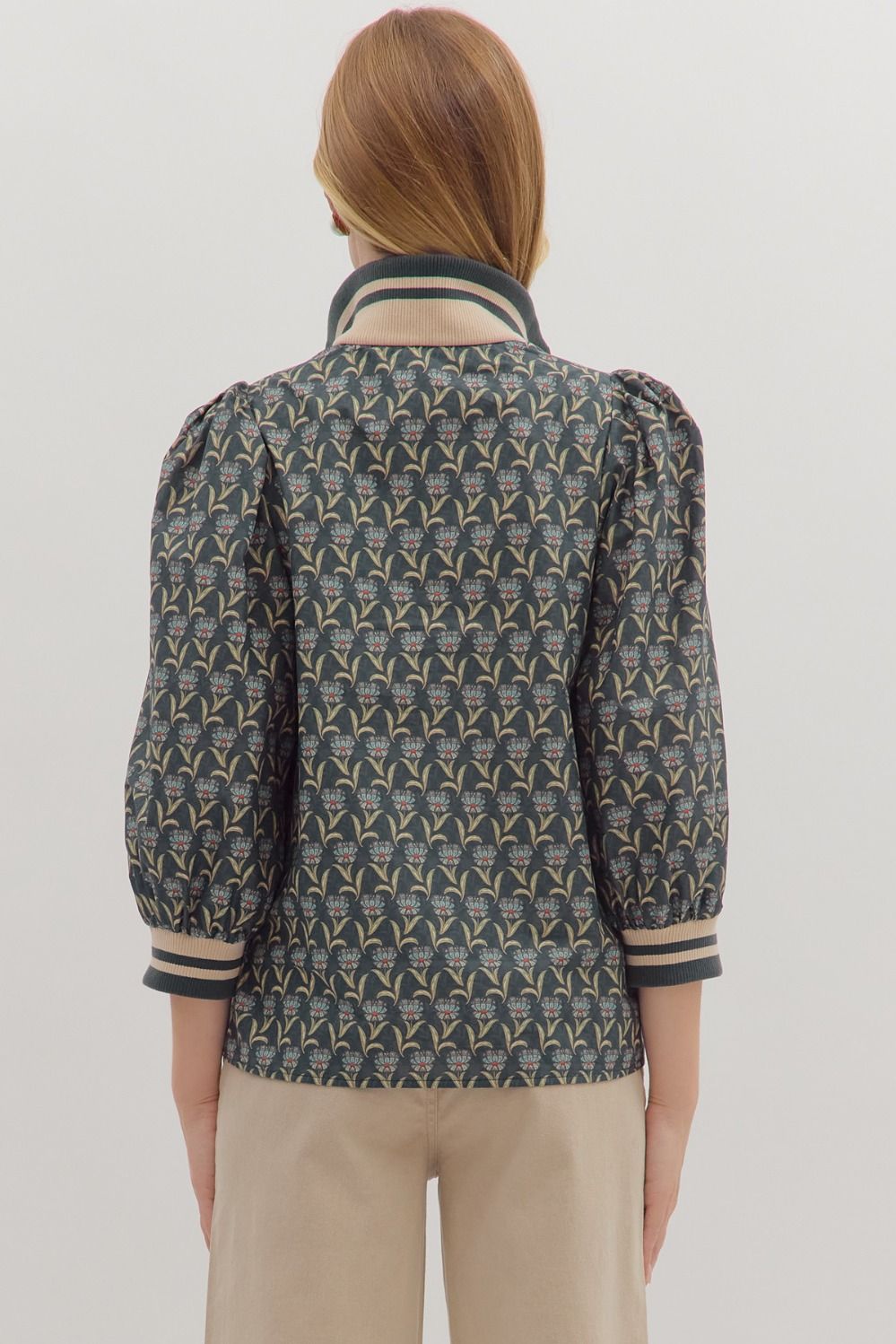Chic blue 3/4 zip top