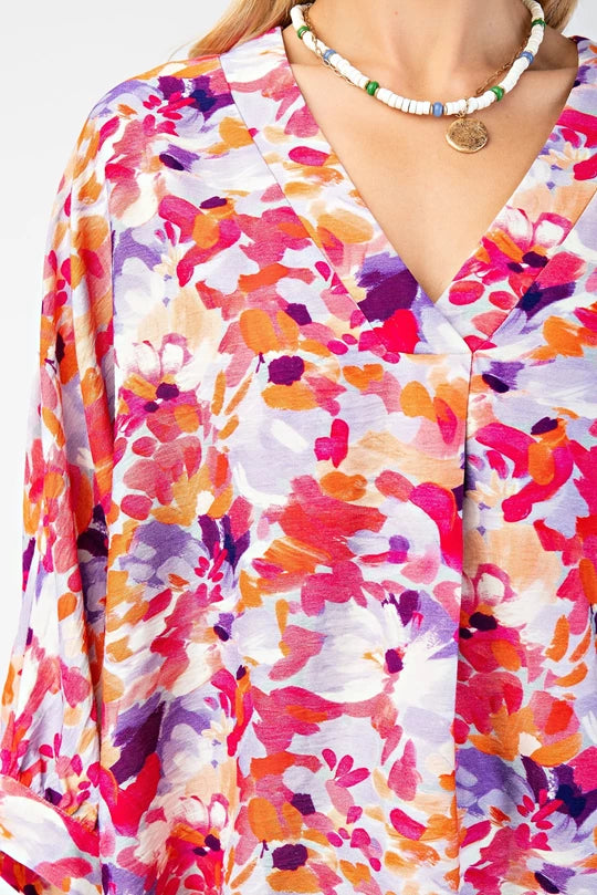 Pink floral v neck blouse