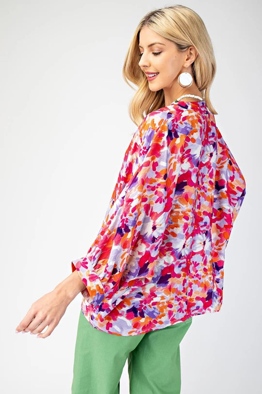 Pink floral v neck blouse