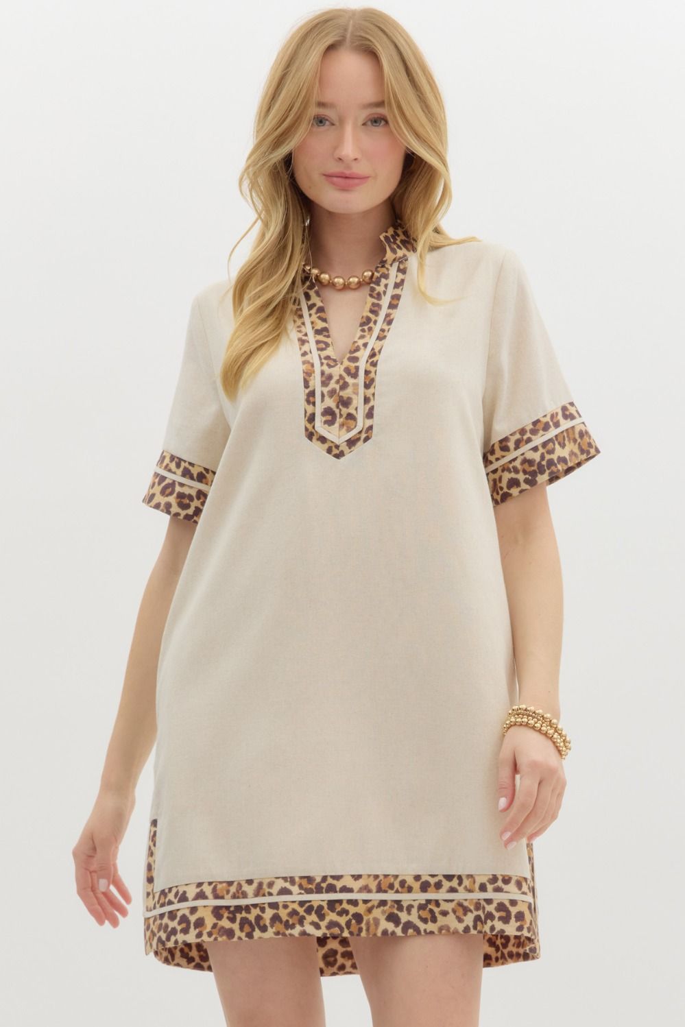 Oatmeal linen blend mini dress