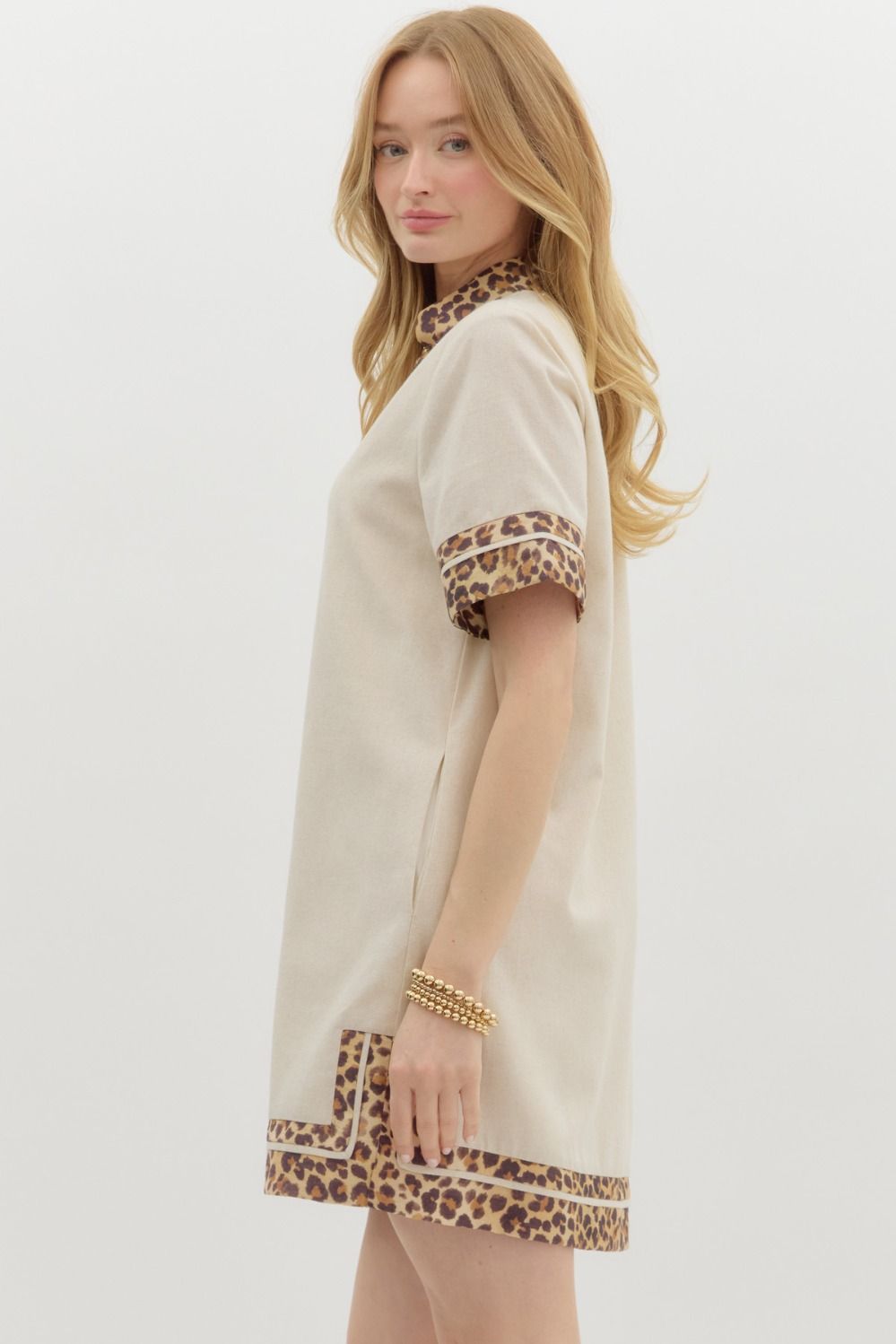Oatmeal linen blend mini dress
