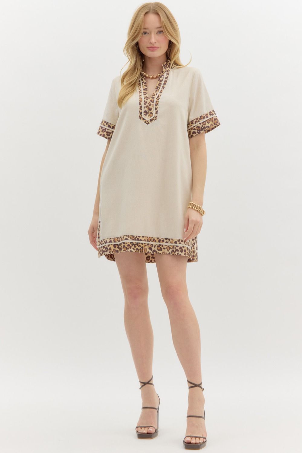Oatmeal linen blend mini dress