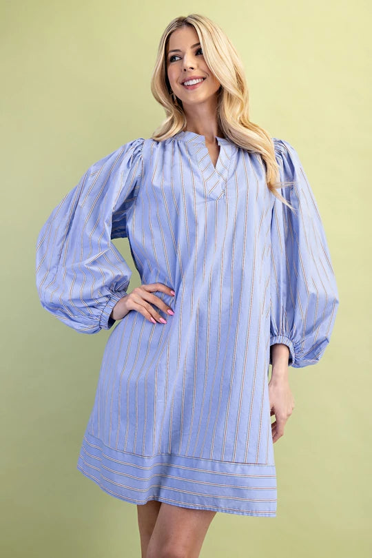 Pinstriped blue mini dress