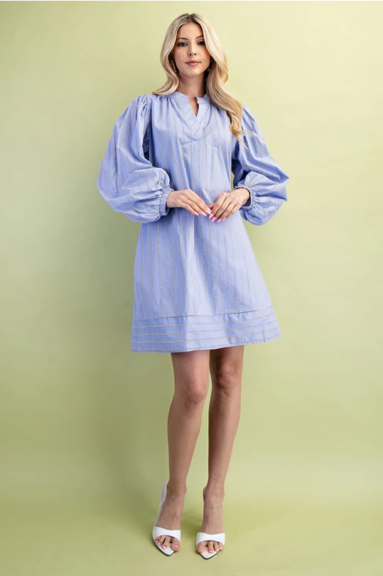 Pinstriped blue mini dress