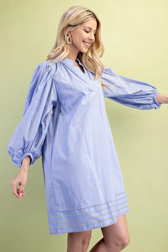 Pinstriped blue mini dress