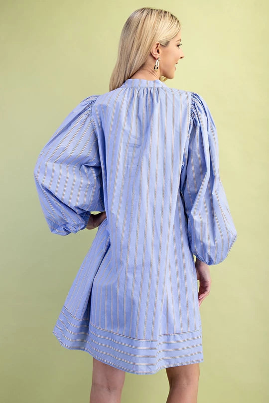 Pinstriped blue mini dress