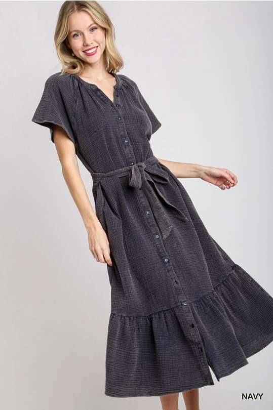 Navy gauze midi dress