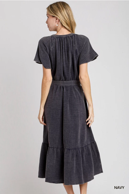Navy gauze midi dress