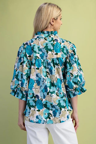 Turquoise floral blouse