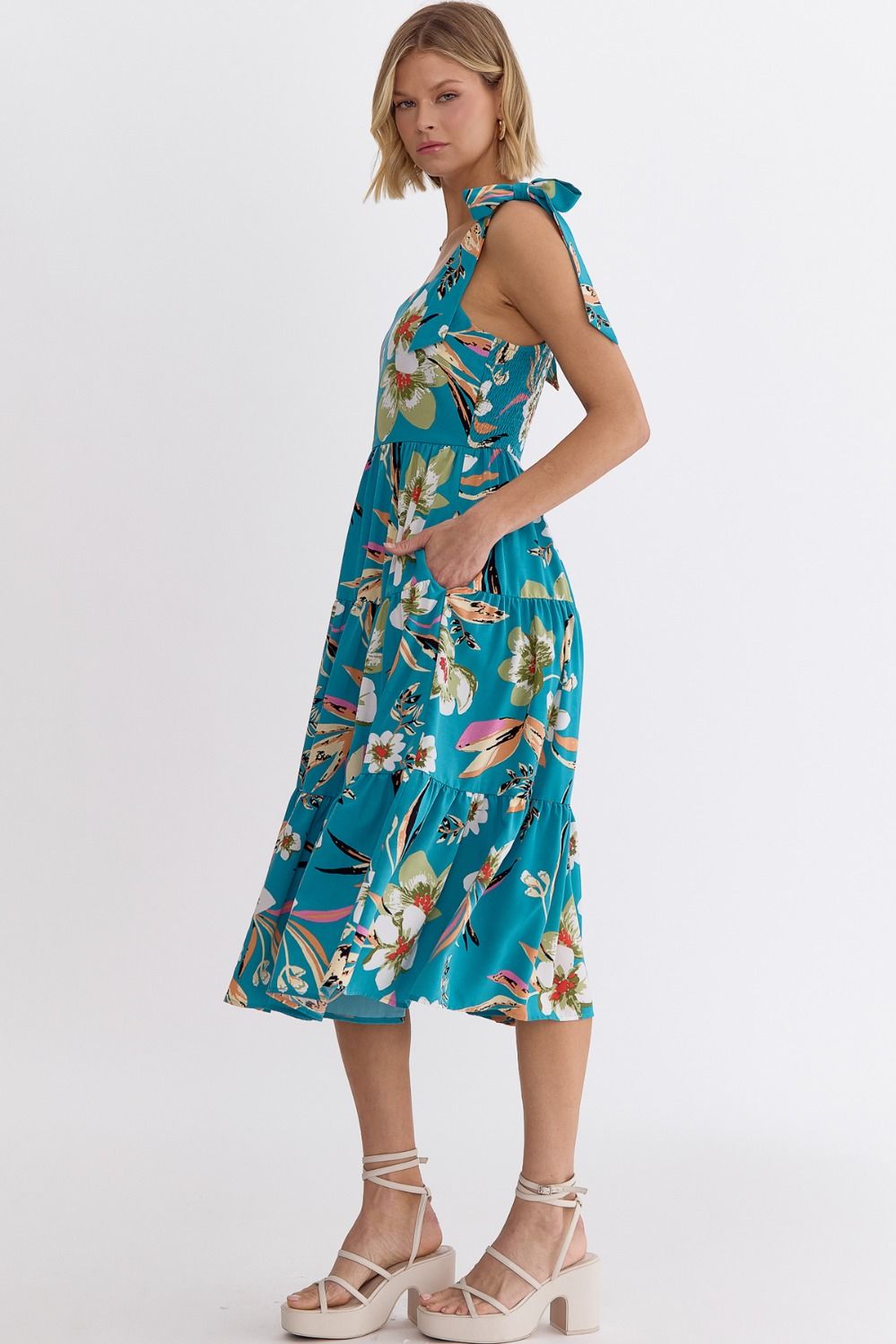Entro Turquoise Floral Sun Dress