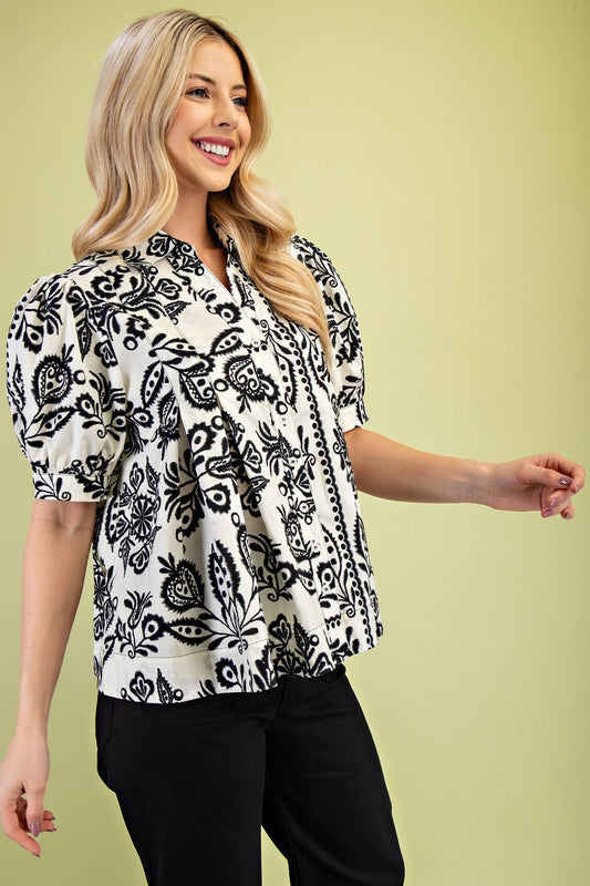 Black print blouse