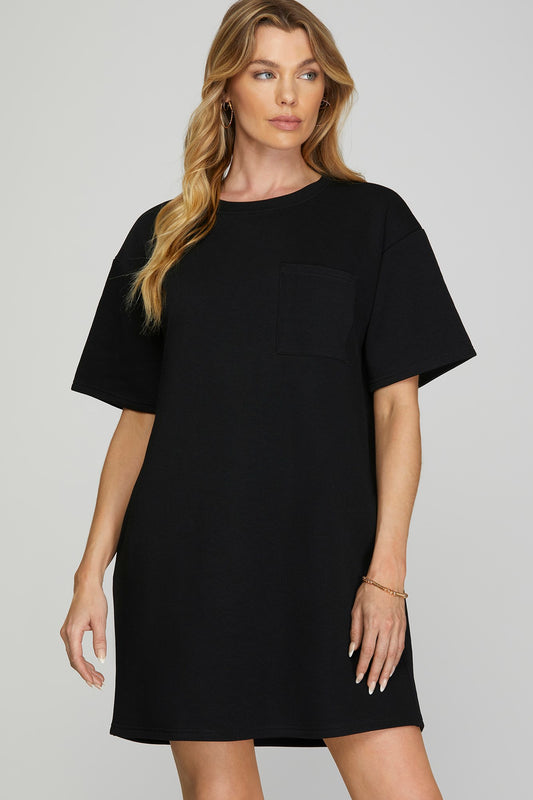 Ribbed knit black mini dress