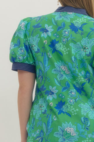 Entro Blue & Green Print Plus Dress