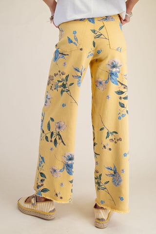 Easel Yellow Flower Power Wide Leg Pants
