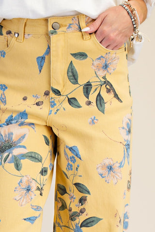 Easel Yellow Flower Power Wide Leg Pants