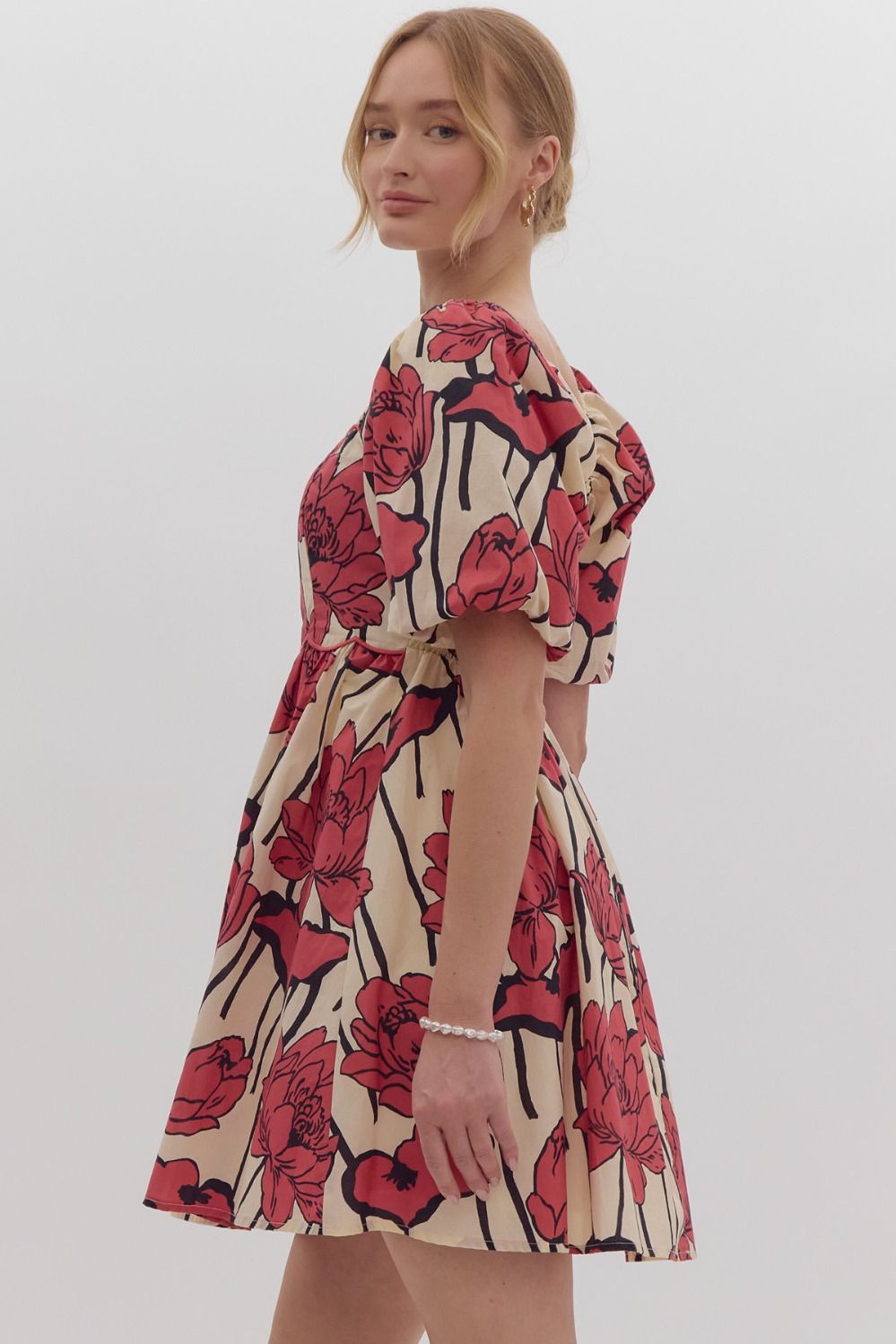 Striking red floral dress